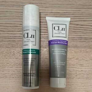 CLN facial cleanser and facial moisturizer